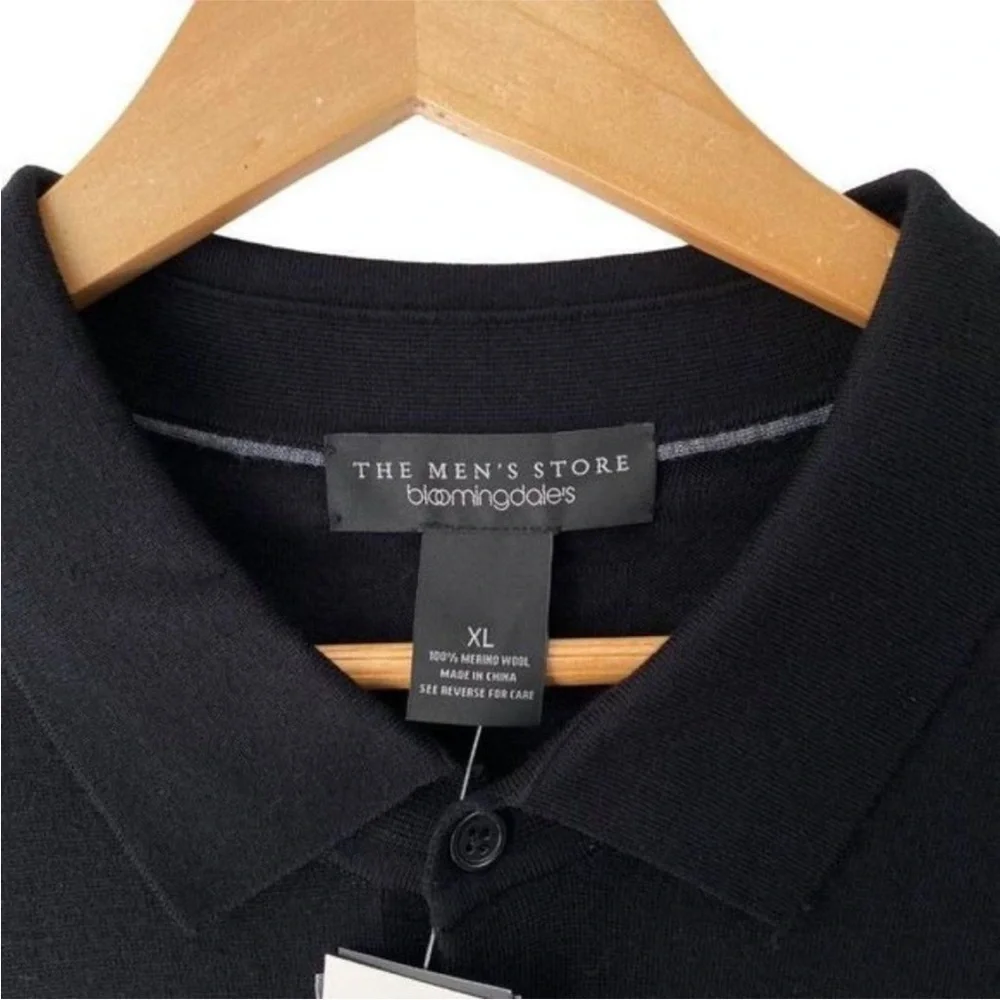 NWT Merino Wool Polo Long Sleeve Black Sweater Sz XL by Bloomingdale's